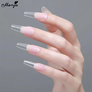 Monja 100PCS เล็บปลอมอัลมอนด์หัวแบนแบบฝ้าทรงบัลเล่ต์ปลายเล็บแบบด้านสําหรับต่อเล็บ DIY ไซส์ S/M