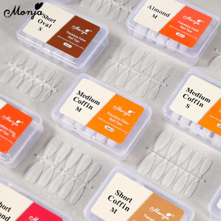 Monja 100PCS เล็บปลอมอัลมอนด์หัวแบนแบบฝ้าทรงบัลเล่ต์ปลายเล็บแบบด้านสําหรับต่อเล็บ DIY ไซส์ S/M