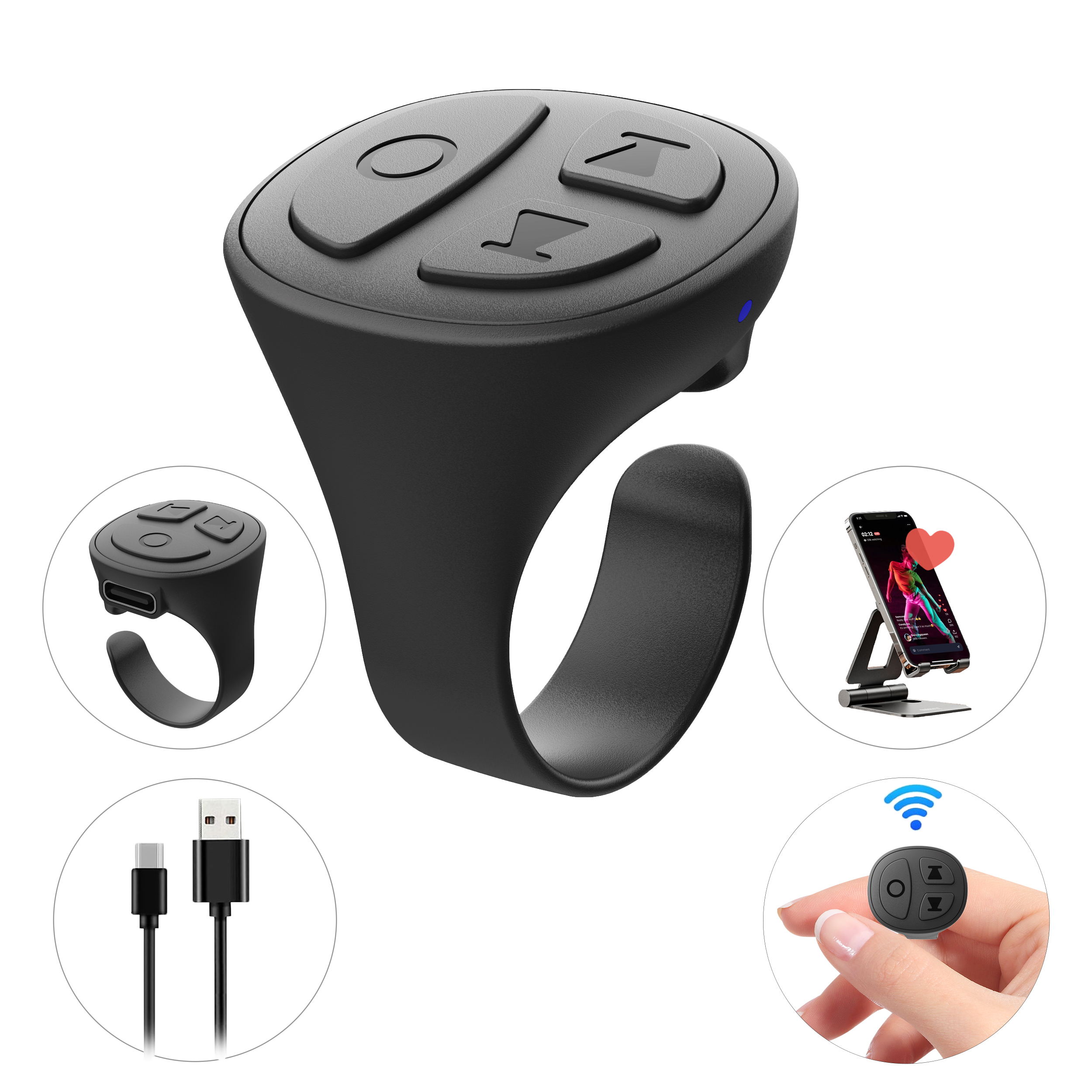 รีโมทควบคุมสำหรับ Tik Tok, ปุ่มเลื่อนหน้าใน iPad iPhone, รีโมทถ่ายวิดีโอ Bluetooth, วงเลื่อนสำหรับวิดีโอสั้น, iOS,