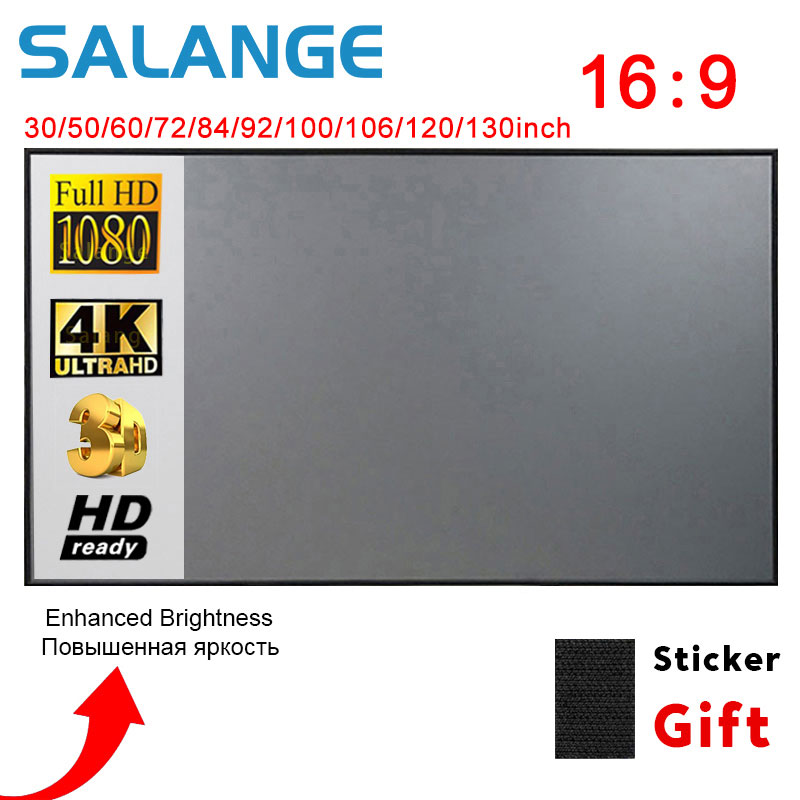 ผ้าจอโปรเจคเตอร์สังเคราะห์สะท้อนแสงขอบดํา เย็บริม Premium Craft Salange ขนาดพกพา อัตราส่วน 16:9 ขนาด