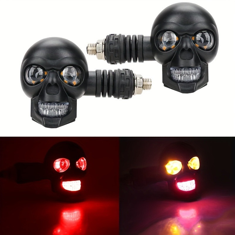 ไฟท้ายรถมอเตอร์ไซค์ รูปหัวกะโหลก LED 12V แบบสองหน้า Aliranเคลื่อนรถ