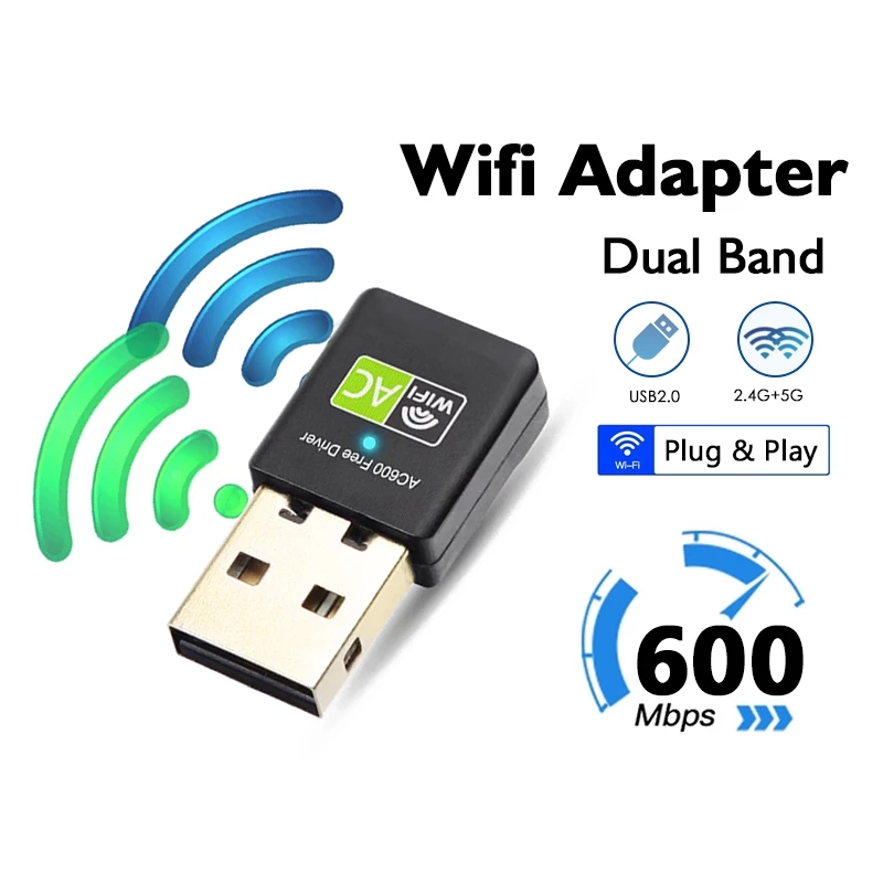 ไดร์เวอร์ฟรีอะแดปเตอร์ USB Wifi 600Mbps Wi Fi อะแดปเตอร์ 5ghz เสาอากาศ USB Ethernet PC อะแดปเตอร์ Wi-Fi Lan Wifi Dongle AC Wifi Receiver