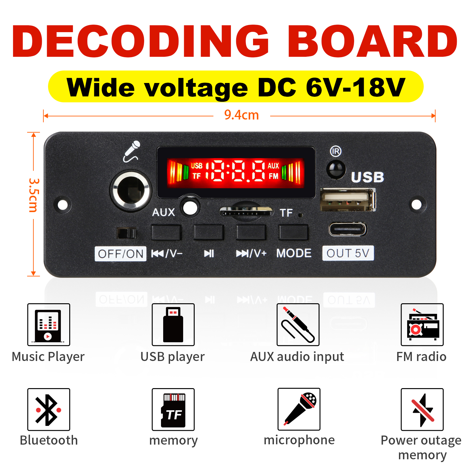 แผงถอดรหัสเสียงแอมป์ 2x25W MP3 บลูทูธ 5.0 วิทยุ FM USB TF สําหรับเครื่องเสียงรถยนต์ 50W