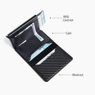 กระเป๋าสตางค์คาร์บอนไฟเบอร์ Auto-Pop - กระเป๋าใส่บัตรปิดกั้น RFID แบบบางพิเศษสําหรับผู้ชายและผู้หญิง