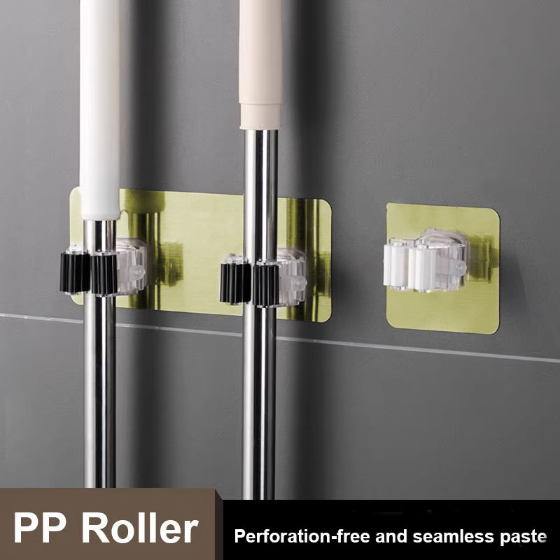 3 ชิ้น Non Punching Roller Mop Clamp ห้องครัวไม้กวาดร่ม Holding Rack Strong Scarless แขวนผนังโหลดแบริ่งคลิปอเนกประสงค์