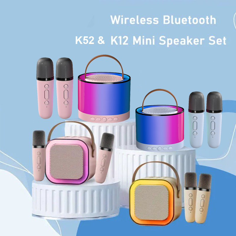 K52 คาราโอเกะ บลูทูธ ไมโครโฟน บ้าน KTV เครื่องคาราโอเกะ ไมโครโฟนคู่ ไฟ RGB ลําโพงบลูทูธ ไร้สาย สําหรับเด็ก