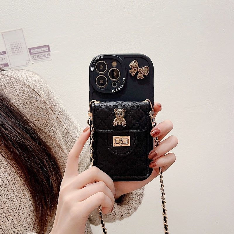 หรูหรา Matte Fine เพชรพร้อมกระเป๋าบัตรแขวนโซ่ TPU เคสโทรศัพท์สําหรับ iPhone 16 15 Pro MAX 11 12 13 Mini 14 Pro XS MAX XR 7 8 Plus กันกระแทกป้องกันหน้าจอปลอก