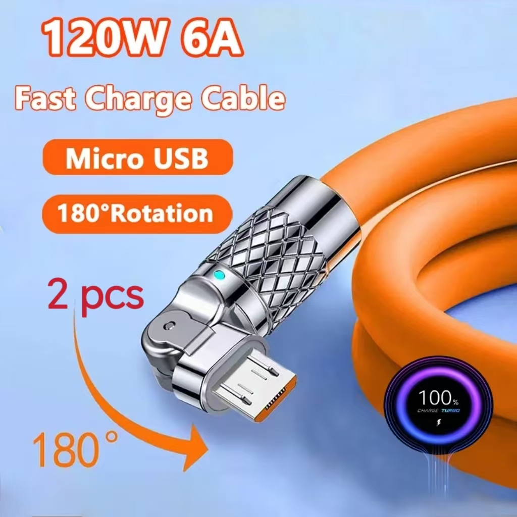 สายชาร์จเร็ว 120w 6A สายเคเบิลข้อมูล USB Type C พร้อมข้อศอกหมุนได้ 180 องศาความเร็วสูง ​​สายซิงค์ข้อมูลสําหรับ PS4 PS4 Slim/Pro Xbox One S/X Controller Android Xiaomi Huawei โทรศัพท์