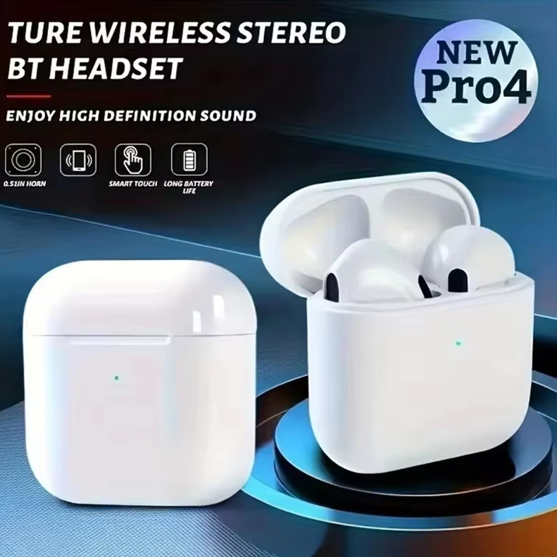 ใหม่ Pro4 TWS หูฟังบลูทูธ 9D หูฟังไร้สายสเตอริโอ InEar HiFi หูฟังแฮนด์ฟรีชุดหูฟังพร้อมไมโครโฟนสําหรับ Xiaomi