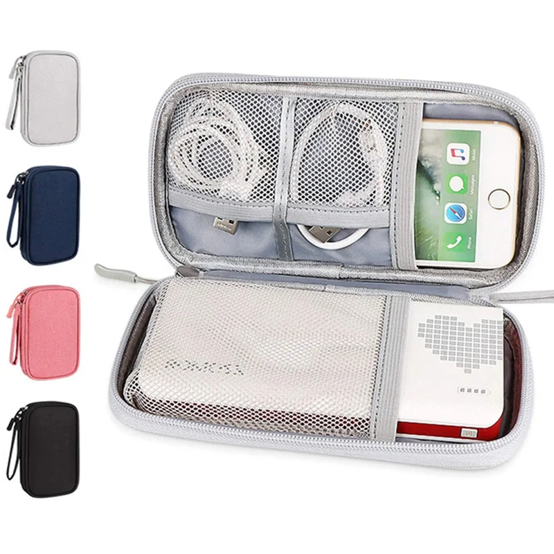​1PC Travel Tech Organizer - ที่เก็บสาย USB สีชมพู/เทา/ดํา/กรมท่าสําหรับเครื่องชาร์จและหูฟัง​