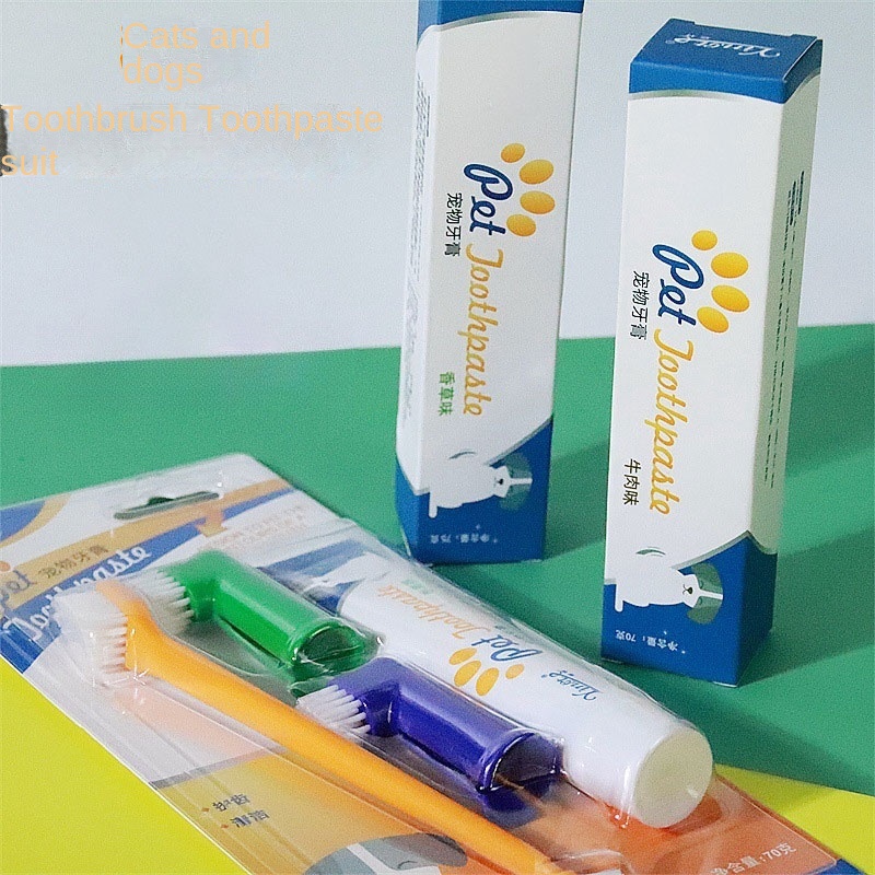 ชุดแปรงสีฟันสัตว์เลี้ยงหรือยาสีฟันสําหรับสุนัขและแมว