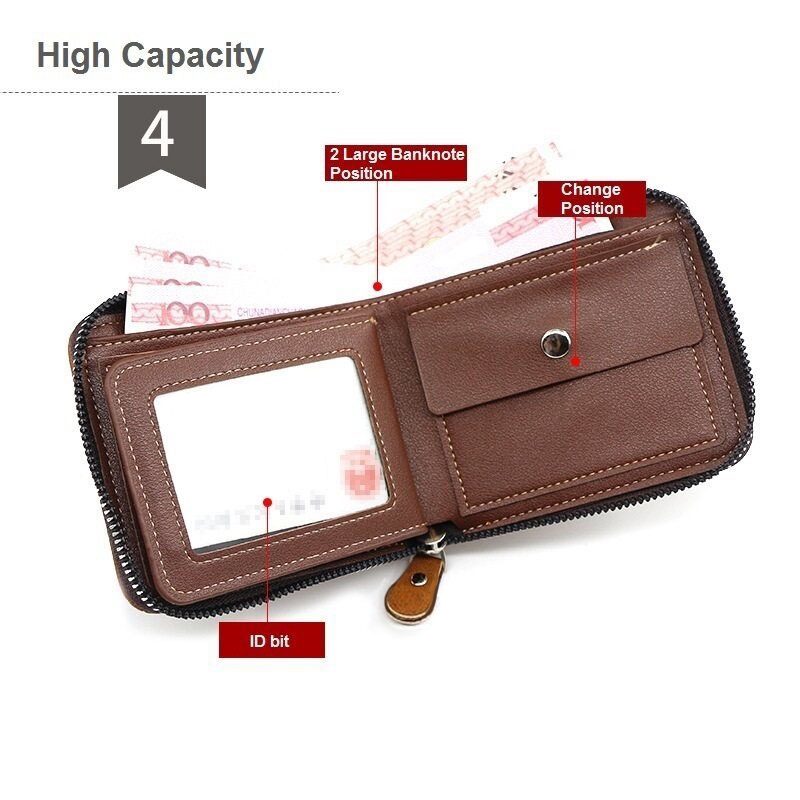 Cexika กระเป๋าสตางค์ ใบสั้น หนัง PU มีซิป พร้อมช่องใส่เหรียญ ใส่บัตร ของขวัญวันพ่อ แฟชั่นสําหรับผู้ชาย