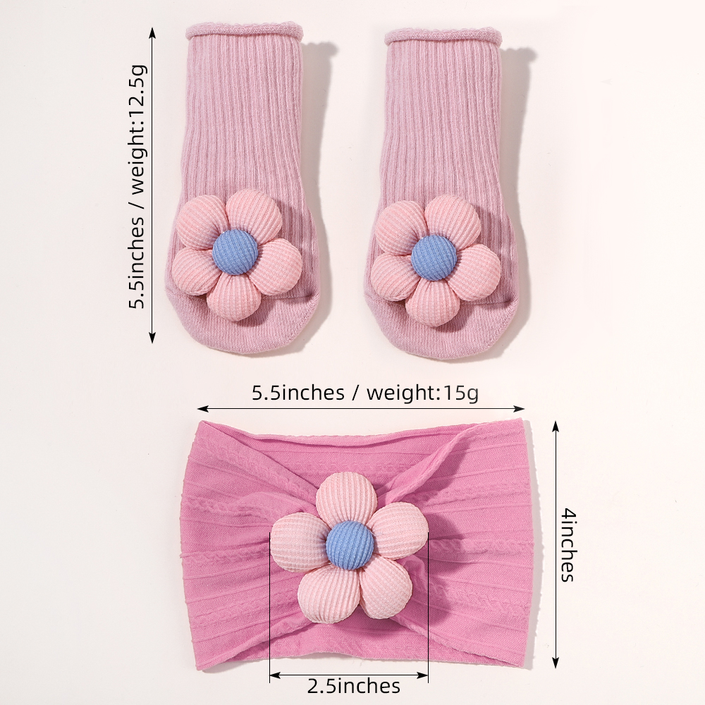 ทารกแรกเกิดดอกไม้ไนลอน ชม. วงการบิน ผ้าฝ้ายบริสุทธิ์ถุงเท้าเด็กสาวสายคาดศีรษะชุดร้อยวันผ้าโพกหัวเด็กผมภาพอุปกรณ์ประกอบฉาก2ชิ้น - รูปที่ 3