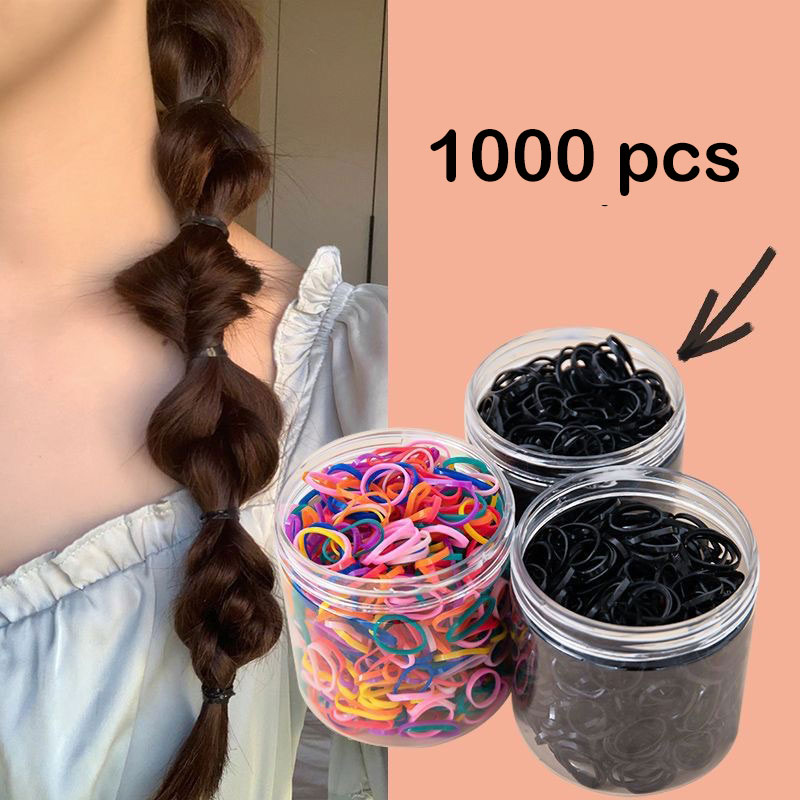 1000ชิ้นยางรัดผมยางสีดําสําหรับสาวยางรัดผมแบบใช้แล้วทิ้งความยืดหยุ่นสูงที่คาดผมหางม้า