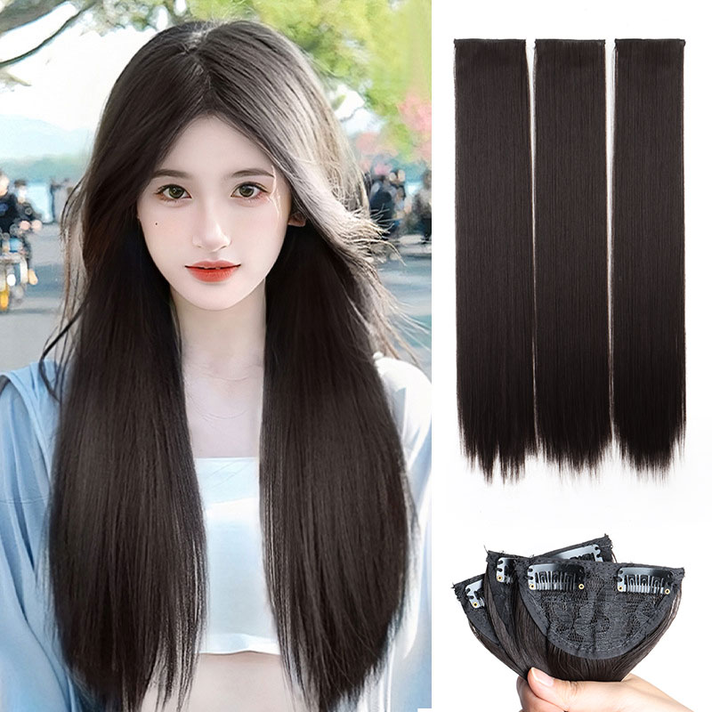 3 ชิ้น/เซ็ต 50 ซม. วิกผมสังเคราะห์ส่วนขยายเหมาะสําหรับคลิปผู้หญิงบนไม่มีรอยต่อต่อผมตรง