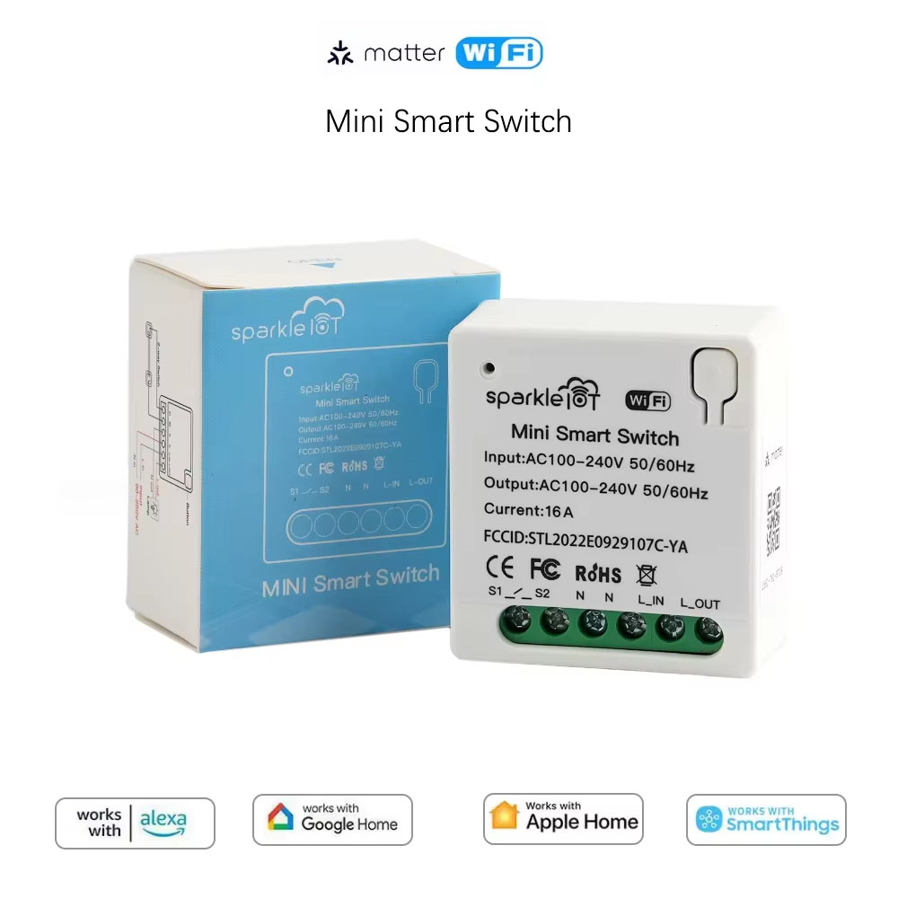 Matter 16A WiFi mini สมาร์ทสวิทช์ Pass-through Disconnect Dual Control Outletorks รีโมทคอนโทรล Tim