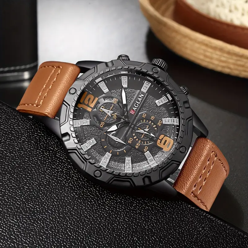 แฟชั่นลําลองหน้าปัดขนาดใหญ่นาฬิกาควอตซ์สายหนังมืออาชีพใช้ทุกวันสําหรับผู้ชาย - รูปที่ 4