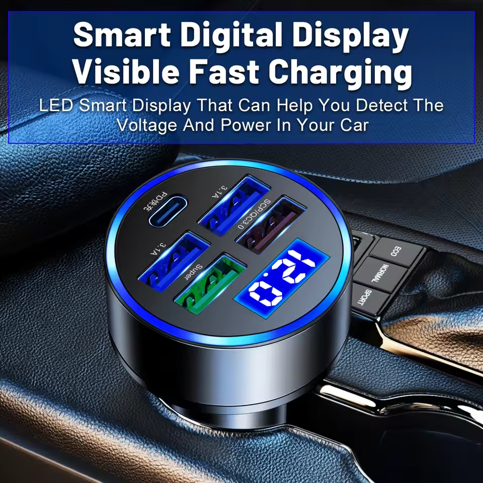 78W 5 พอร์ต Car Charger Fast Charging PD QC3.0 อะแดปเตอร์ USB C พร้อมแรงดันไฟฟ้าสําหรับ iPhone Samsu