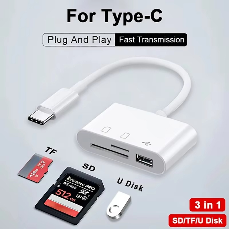 3 in 1 USB Hub Type C ถึง USB2.0 TF SD Card Reader อะแดปเตอร์ OTG สําหรับ Xiaomi iPhone Android แล็ปท็อป