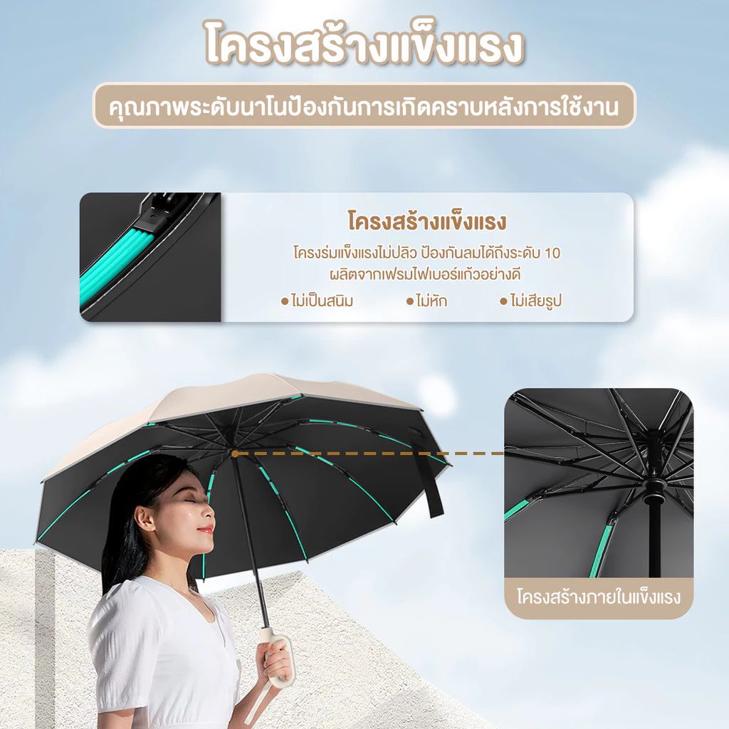 ร่มกันฝนกลับด้าน | กันUV กันลมแรง ผ้า 3 ชั้น มือจับตัว C มีหลายสี - รูปที่ 5