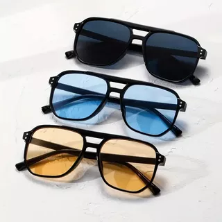 Retro Double Beam แว่นตากันแดดกรอบใหญ่ UV Protection Ocean เลนส์ชาดํา/สีดําสีเหลืองสําหรับฤดูหนาว Sun Aesthetic 2026 Early Spring รันเวย์