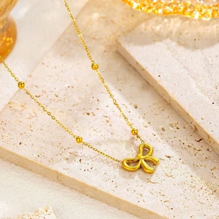 Gold Bow Tie สร้อยคอผู้หญิง Hypoallergenic Titanium Cubic Zirconia Vintage Dainty เครื่องประดับของขวัญ