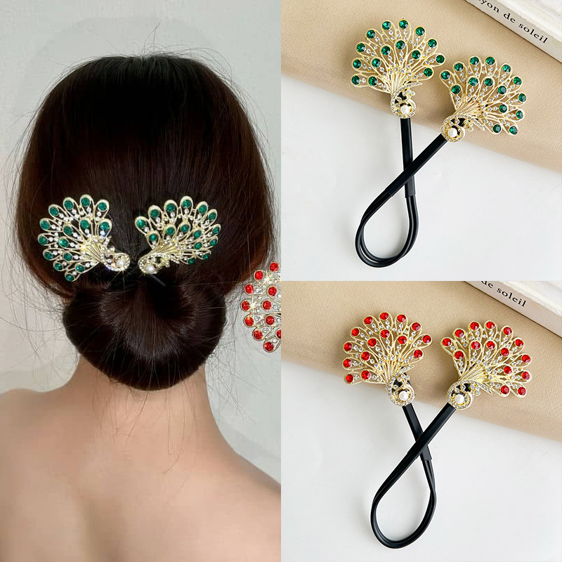 กิ๊บติดผมนกยูงคริสตัลเกาหลีสําหรับผู้หญิงเครื่องประดับผมจัดเลี้ยงงานแต่งงานที่หรูหรา