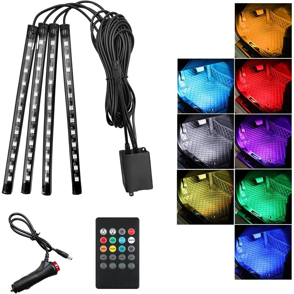 48 ไฟ LED ภายในรถ แถบไฟ LED รถยนต์ ไฟภายในรถ หลากสี เพลง แถบไฟ LED ไฟโดยรอบรถยนต์ LED (หลากสี)