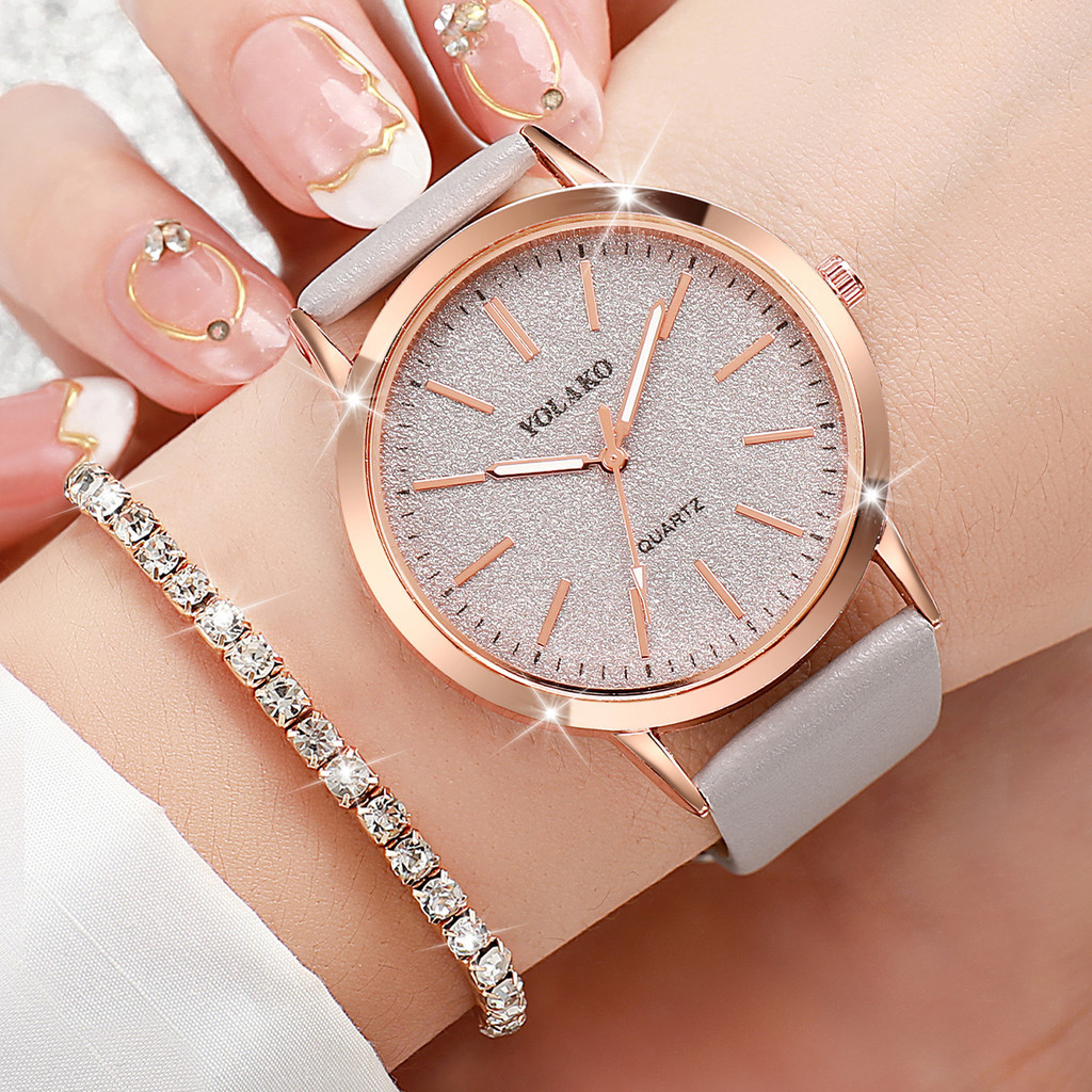 6 ชิ้น/เซ็ตนาฬิกาผู้หญิงแฟชั่น Matte Dial นาฬิกาควอตซ์หนังนาฬิกาข้อมือเพชรชุดเครื่องประดับ (ไม่มีกล่อง)