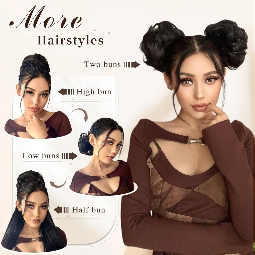 INS Elastic Band Messy Bun Scrunchie Chic Chignon Hairpiece พร้อมโดนัทสําหรับสไตล์ความพยายาม - รูปที่ 4