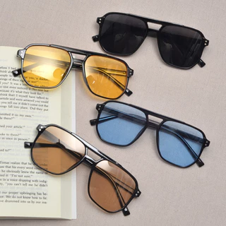 Retro Double Beam แว่นตากันแดดกรอบใหญ่ UV Protection Ocean เลนส์ชาดํา/สีดําสีเหลืองสําหรับฤดูหนาว Sun Aesthetic 2026 Early Spring รันเวย์