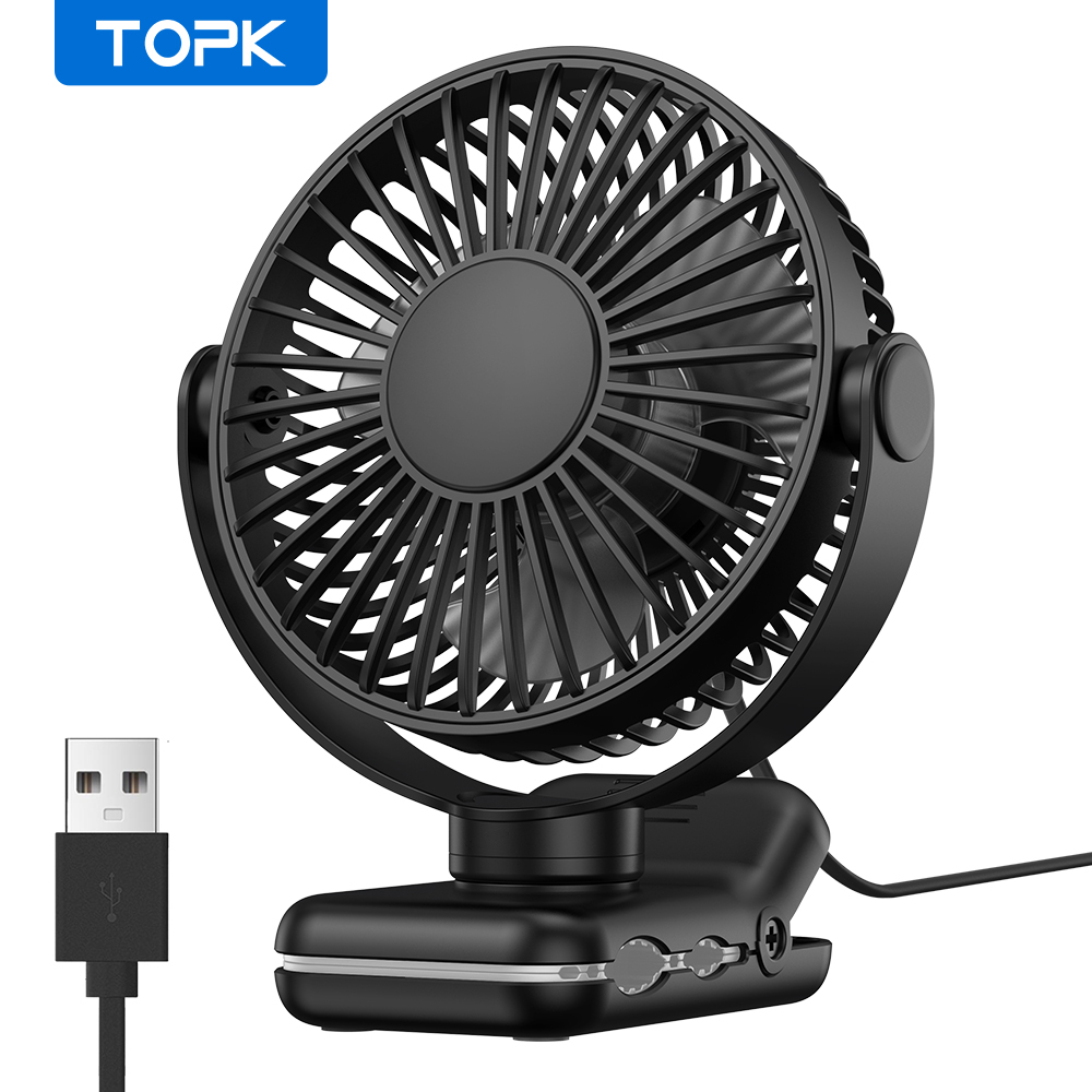 พัดลมตั้งโต๊ะ USB ขนาดเล็ก TOPK 3 ความเร็ว หมุนได้ เงียบสุดๆ สำหรับบ้านและสำนักงาน