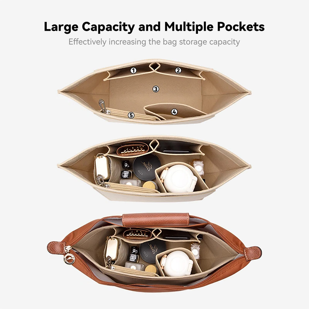 Make Up Organizer Felt Insert Bag เหมาะสําหรับ Longchamp Le Pliage กระเป๋าถือ Liner Bag Felt Cloth