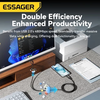 สายชาร์จ Essager 240W Type-C ถึง Type-C พร้อมชิป E-Marker สำหรับ Xiaomi ip1 5