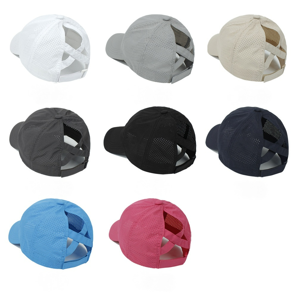 หมวกเบสบอลระบายอากาศแบบ Cross-Mesh สําหรับผู้หญิง - เสื้อครึ่งตัวแห้งเร็วสําหรับยิม, วิ่งและวันหยุดสุดสัปดาห์​