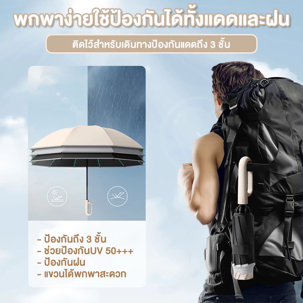 ร่มกันฝนกลับด้าน | กันUV กันลมแรง ผ้า 3 ชั้น มือจับตัว C มีหลายสี - รูปที่ 4