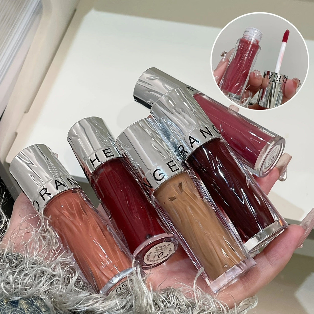 HERORANGE Silky Veil Mirror Lip Gloss - Milky Coffee Sheer Pigmented, Lip Line Smoothing & Transfer-Proof Makeup with Ultra-Soft Brush