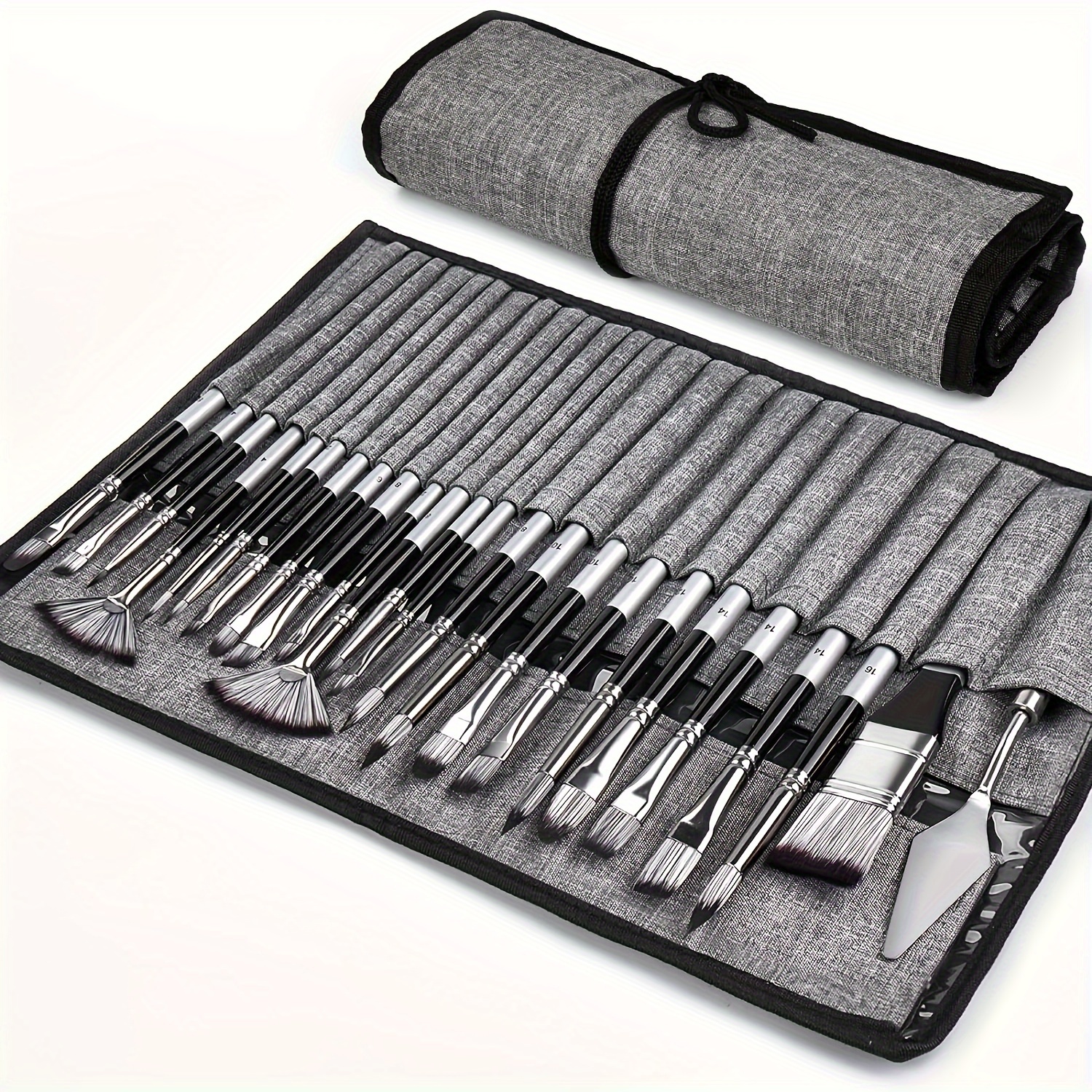 ชุดแปรงวาดภาพอะคริลิค 24 ชิ้น | น้ํามัน สีน้ํา & Gouache พร้อมม้วนผ้า