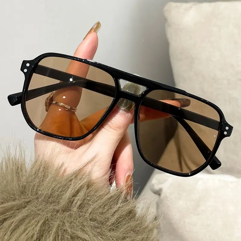 Retro Double Beam แว่นตากันแดดกรอบใหญ่ UV Protection Ocean เลนส์ชาดํา/สีดําสีเหลืองสําหรับฤดูหนาว Sun Aesthetic 2026 Early Spring รันเวย์