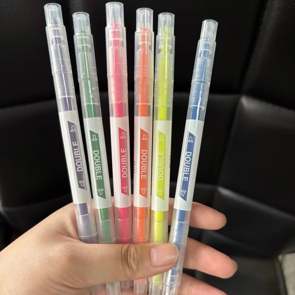 ปากกาเน้นข้อความแบบปลายคู่ 6 ชิ้น - เครื่องหมายปลายคู่ น่ารัก สําหรับโรงเรียน สํานักงาน และบันทึกตํารา - รูปที่ 4