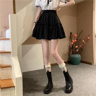 กระโปรงสั้น สไตล์เกาหลี มินิมอล เอวยางยืด ใส่สบาย กระโปรงสาวอวบ 2XL-4XL มีซับใน แมทช์ง่าย