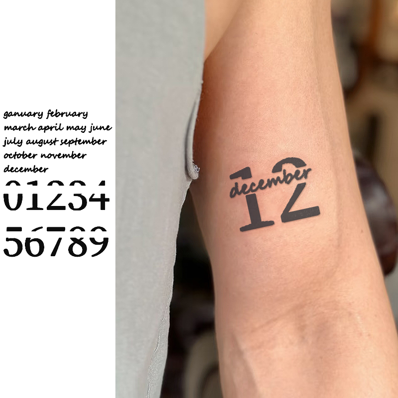 รอยสักชั่วคราวกันน้ํายาวนาน 15 วัน ลายภาษาอังกฤษ ตัวเลข ออกแบบสําหรับแขนและนิ้ว