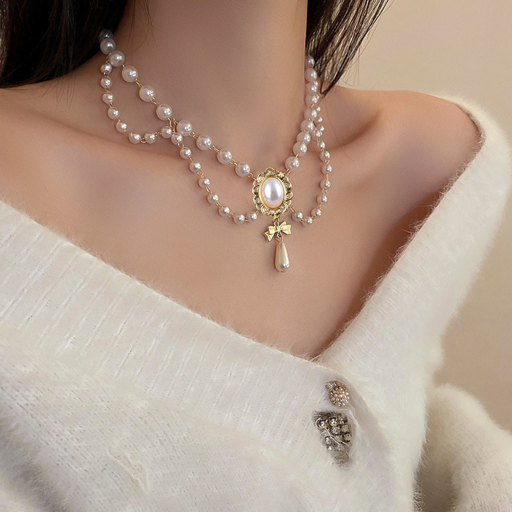 Retro Baroque Pearl พู่สร้อยคอหญิงเจ้าสาวจัดเลี้ยงอารมณ์แฟชั่น Clavicle สร้อยคอ choker อุปกรณ์เสริม