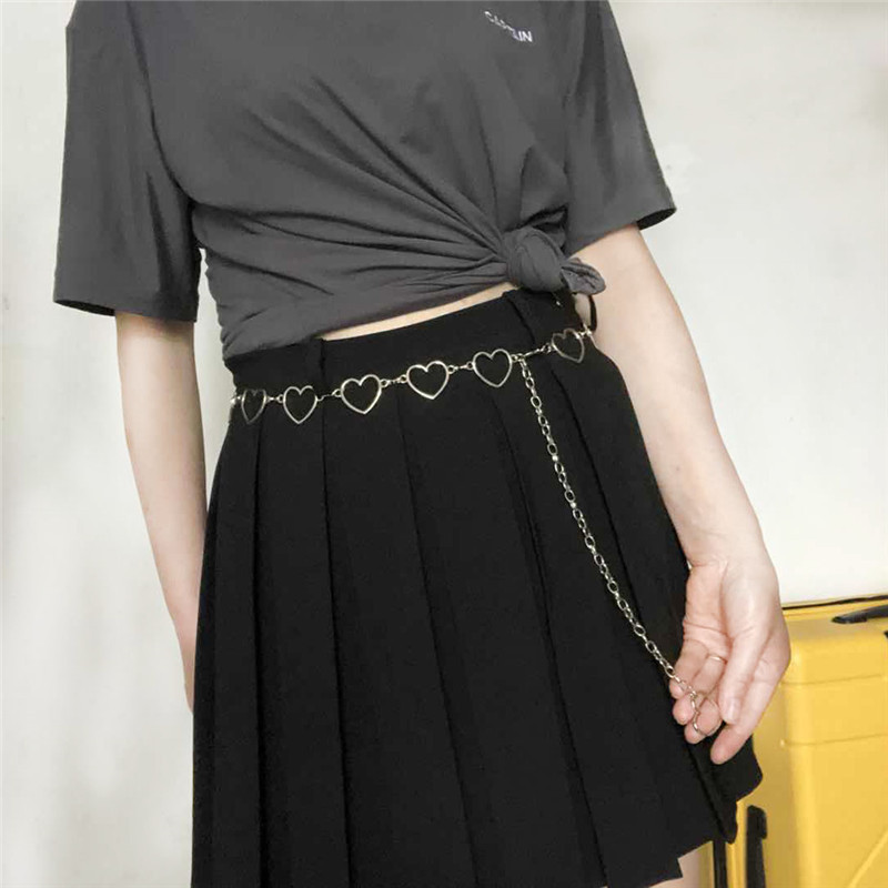 ผู้หญิงอินเทรนด์พังก์ฮิปฮอปเงินกลวงหัวใจรักโซ่เอวปรับเก๋อเนกประสงค์สําหรับชุดลําลอง - รูปที่ 4