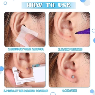 ชุดอุปกรณ์เจาะหูแบบใช้แล้วทิ้ง 8 ชิ้น พร้อมต่างหูแบบยึดติดในตัว - ชุดเจาะหูปลอดภัย