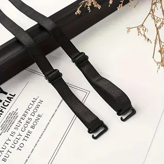 สายรัดชุดชั้นในกันลื่นขนาด 1.8 ซม. 1 คู่ - สายสะพายไหล่สีดํายืดหยุ่นสูง | ยืด คอมฟอร์ท