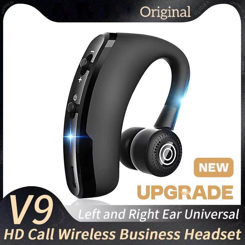 V9 ชุดหูฟังบลูทูธสปอร์ตไร้สายพร้อมไมโครโฟน HD สเตอริโอเพลงแฮนด์ฟรีสําหรับธุรกิจและรถยนต์