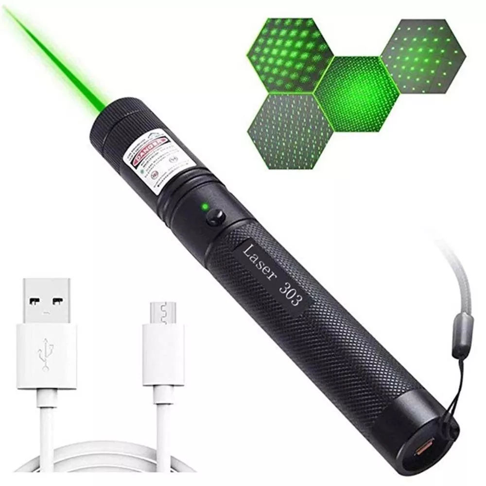 ปากกาลเซอร์สีเขียวชาร์จได้ผ่าน USB 532nm 10000m แรงสูง ปากกาลเซอร์ 303 ไฟฉายเลเซอร์