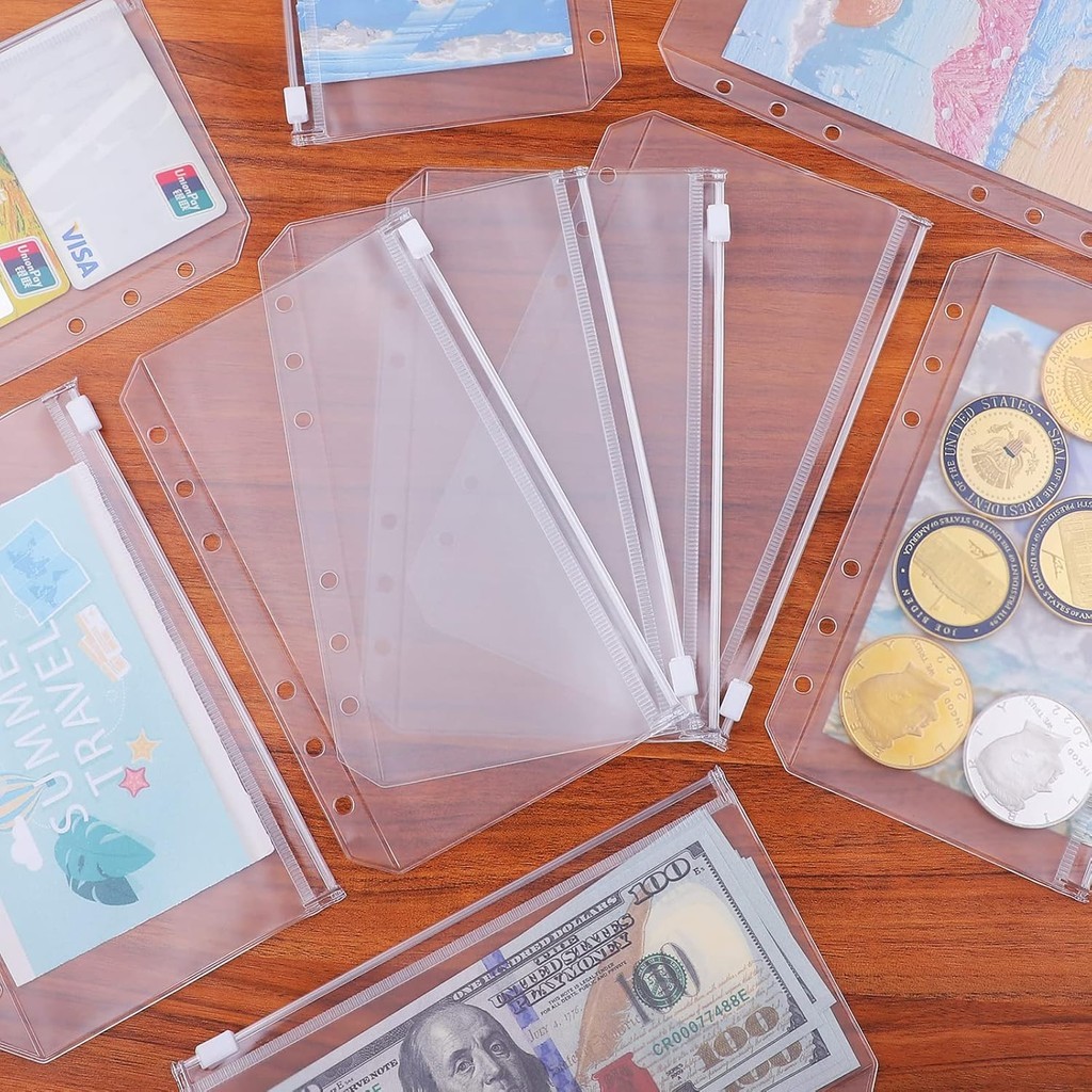 A6/A5 PP Binder เก็บหนังสือฝาครอบใส 6 หลุมหลวมสําหรับเครื่องเขียนเงินผู้ถือ