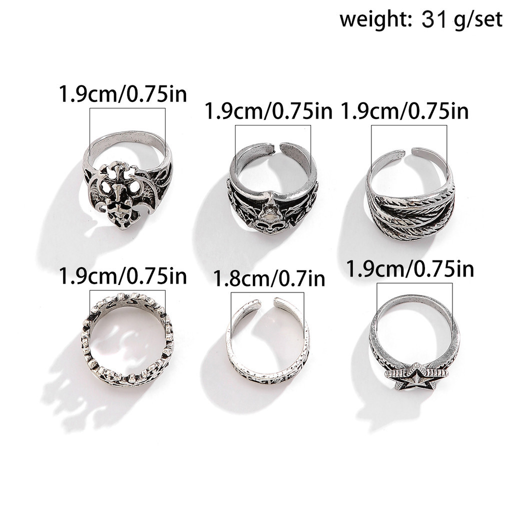 6 ชิ้น Vintage Viking Skull Finger แหวนชุดผู้หญิง/ผู้ชายอินเทรนด์ Cool Boy Girl Street ทุกวันอุปกรณ์เสริม - รูปที่ 5